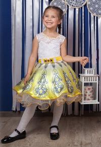 Нарядное детское платье с пышной юбкой, белое с желтой юбкой, Жар птица 